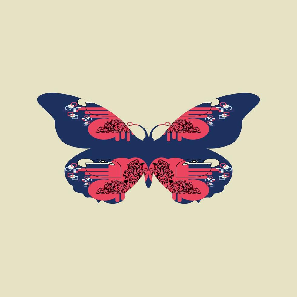A butterfly with doodle art hand drawn vector