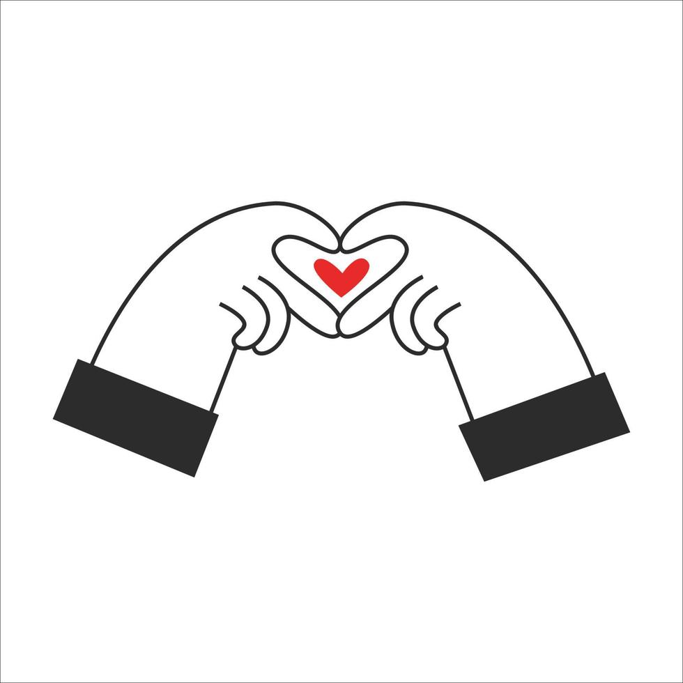 Hands make a shape of a heart with fingers. Valentine's day and love symbol. Romantic gesture. Vector flat illustration.