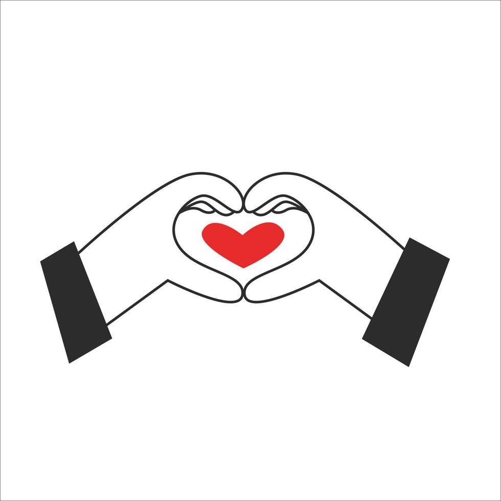 Hands make a shape of a heart with fingers. Valentine's day and love symbol. Romantic gesture. Vector flat illustration.