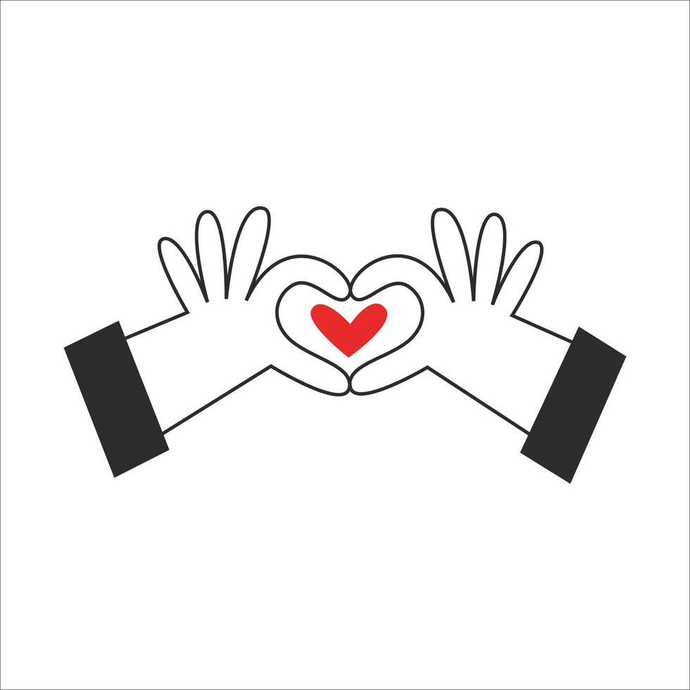 Hands make a shape of a heart with fingers. Valentine's day and love symbol. Romantic gesture. Vector flat illustration.