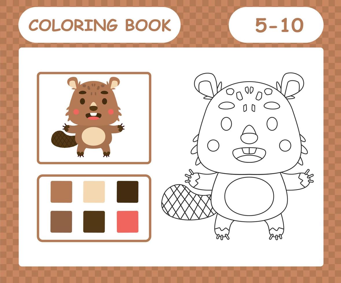 coloring pages cartoon beaver,education game for kids age 5 and 10 Year Old vector