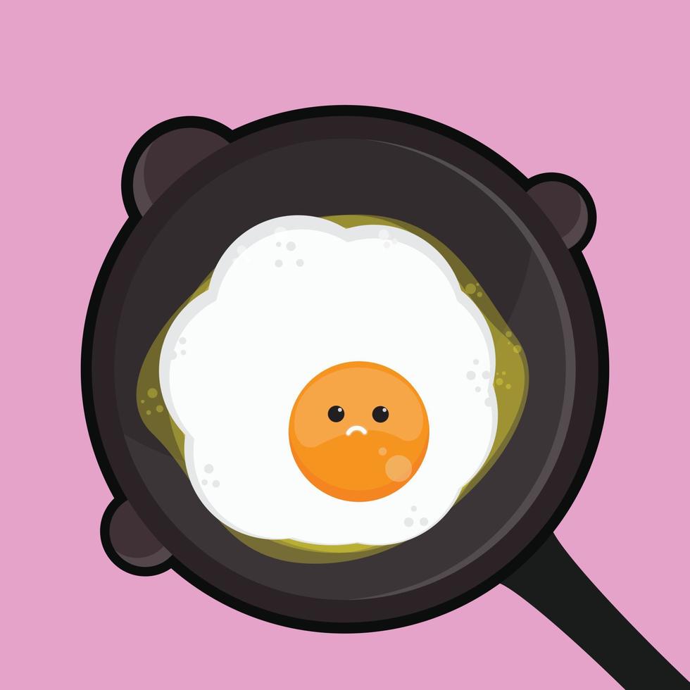 Illustration of Sad Fried Egg on The Pan vector