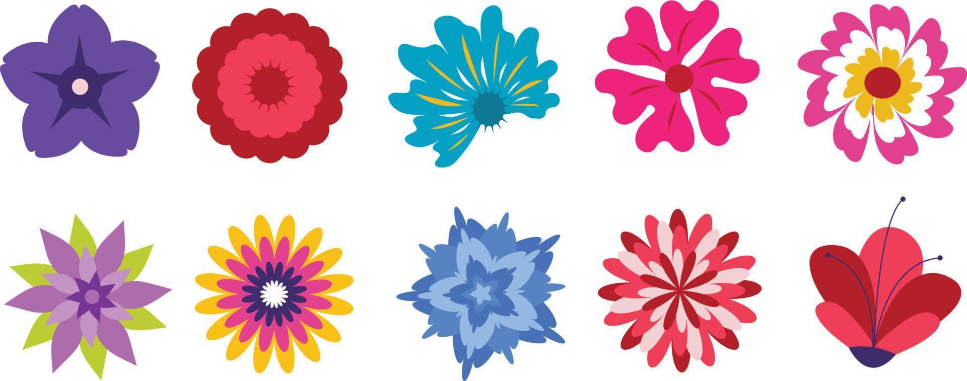 Flat Decorative Flower Collection For Spring Elements vector