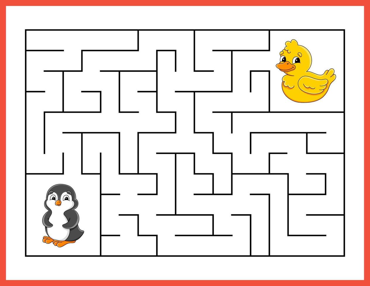 Rectangle maze. Game for kids. Funny labyrinth. Education developing worksheet. Activity page. Puzzle for children. cartoon style. Riddle for preschool. Logical conundrum. Vector illustration.