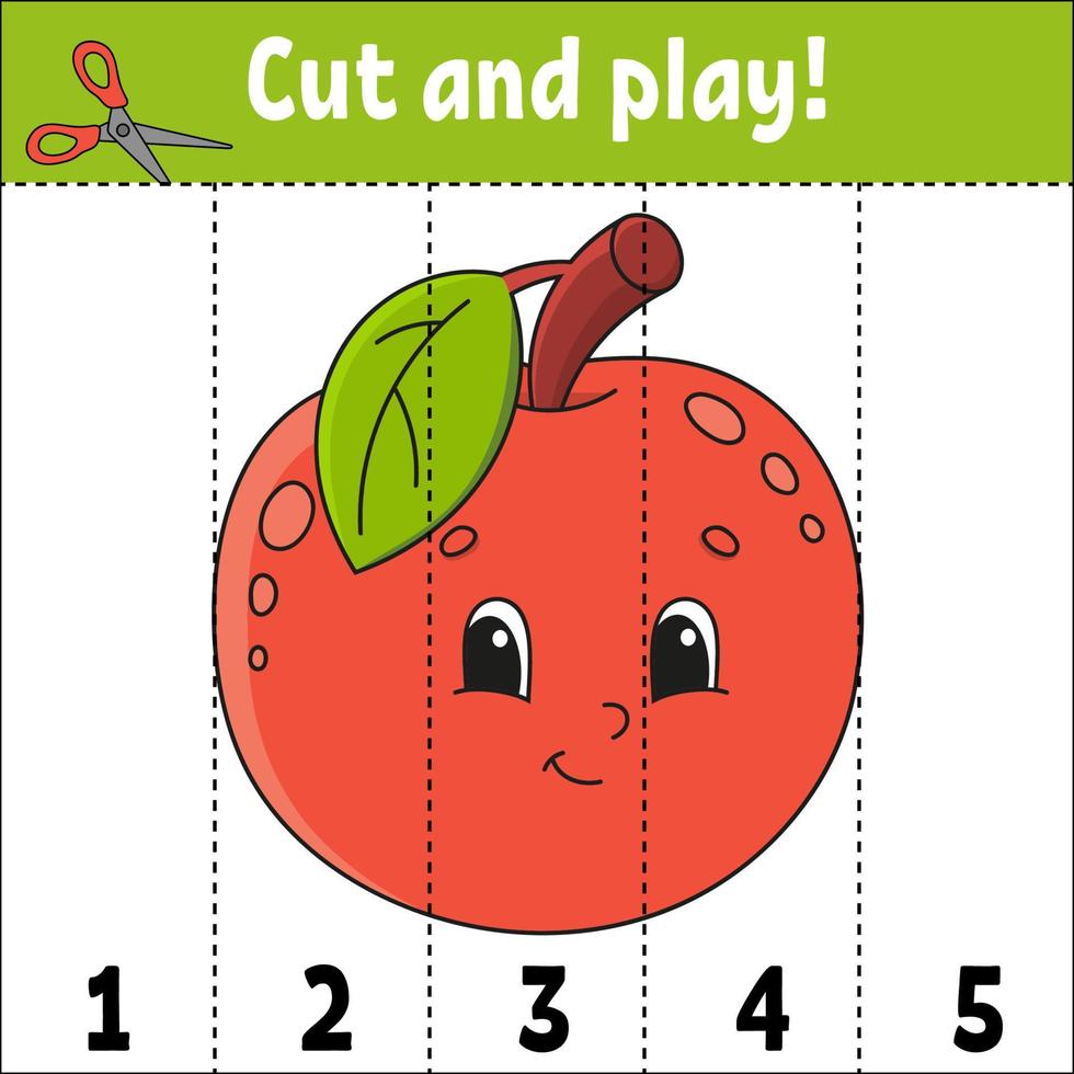 aprender los números del 1 al 5. cortar y jugar. hoja de trabajo de educación. juego para niños página de actividades de colores. rompecabezas para niños. acertijo para preescolar. estilo de dibujos animados ilustración vectorial vector