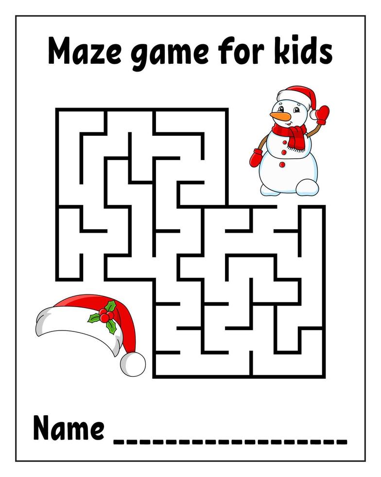 Square maze. Labyrinth conundrum. Game for kids. Puzzle for children. Cartoon character. Isolated on white background. Vector illustration.