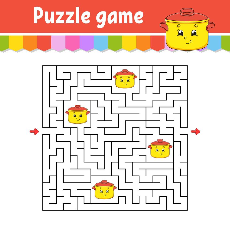 Square maze. Game for kids. Puzzle for children. Labyrinth conundrum. Color vector illustration. Find the right path. Isolated vector illustration. cartoon character.