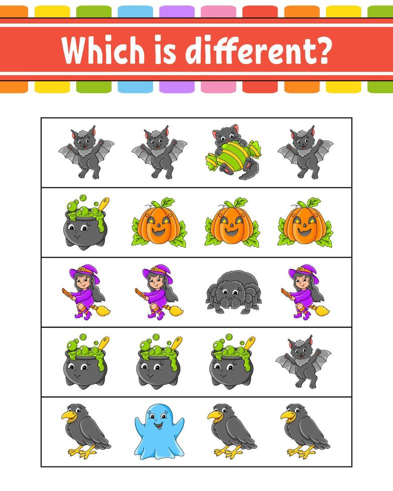 Which is different. Educational activity worksheet for kids and toddlers. Game for children. Vector illustration.