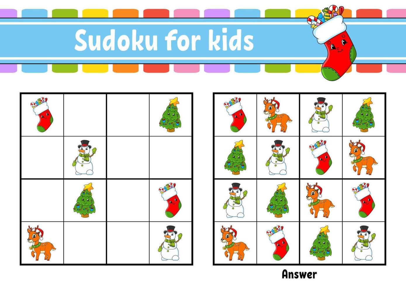 sudoku para niños. hoja de trabajo de desarrollo educativo. personaje animado. página de actividades de colores. juego de rompecabezas para niños. entrenamiento del pensamiento lógico. ilustración vectorial vector