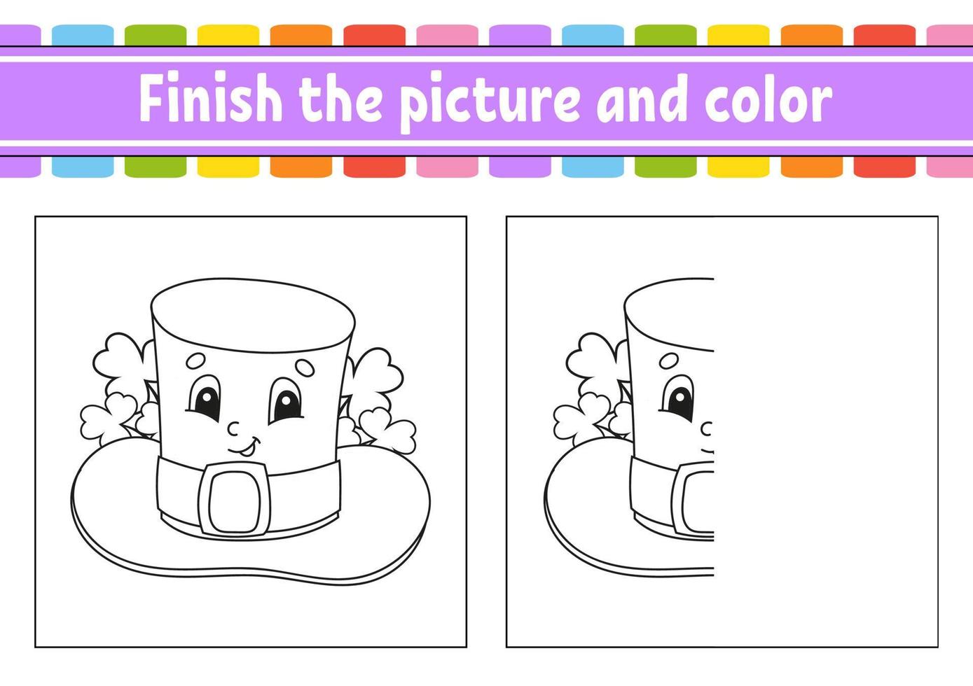 terminar la imagen y el color. personaje de dibujos animados aislado sobre fondo blanco. para la educación de los niños. hoja de trabajo de la actividad. ilustración vectorial vector