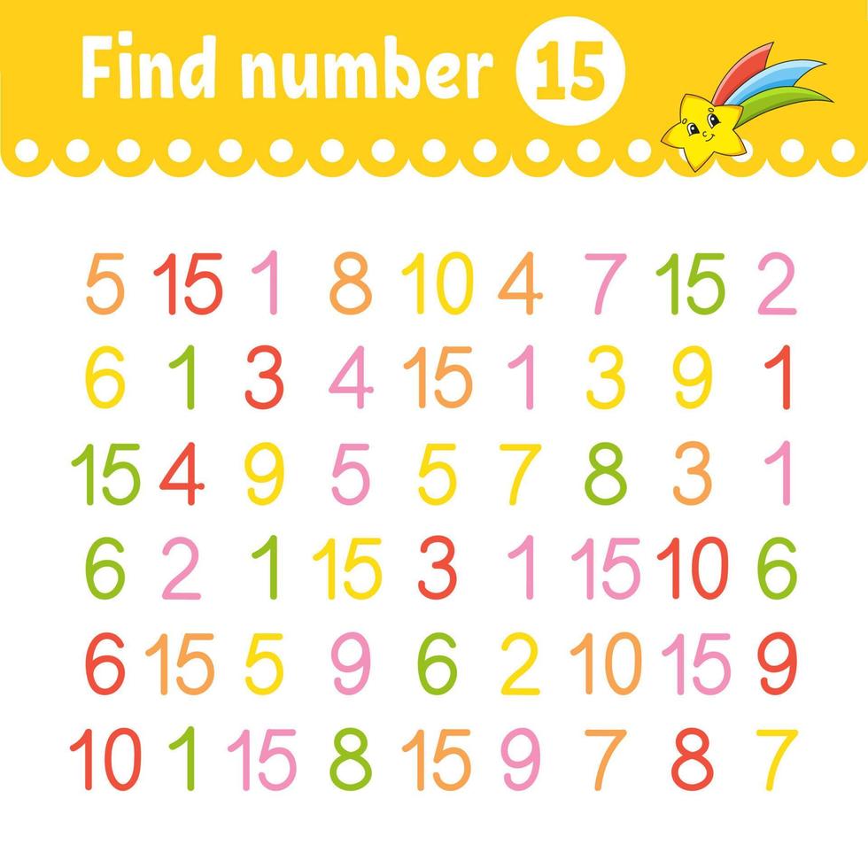 Find number. Education developing worksheet. Activity page with pictures. Game for children. Funny character. cartoon style. Vector illustration.