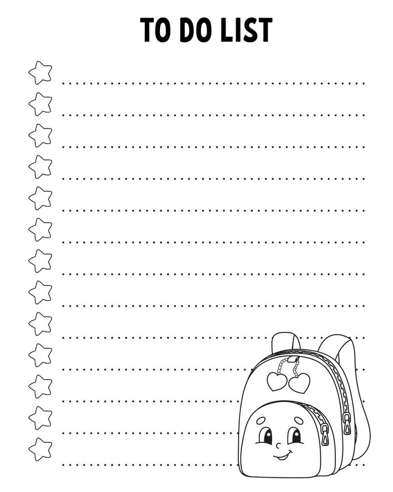 To do list. Printable template. Lined sheet. Handwriting paper. For diary, planner, checklist, wish list. Vector illustration. Back to school theme.