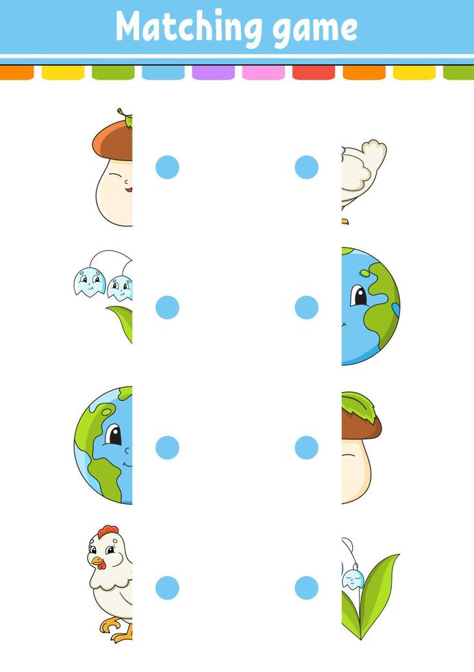 Matching game. Draw a line. Education developing worksheet. Activity page with color pictures. Riddle for children. Cute character. Cartoon style. Vector illustration.
