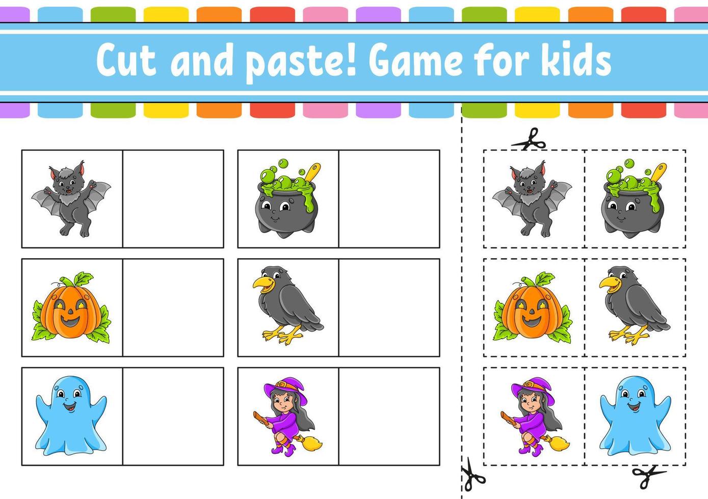 Cut and paste. Game for kids. Educational activity worksheet for kids and toddlers. Game for children. Vector illustration.