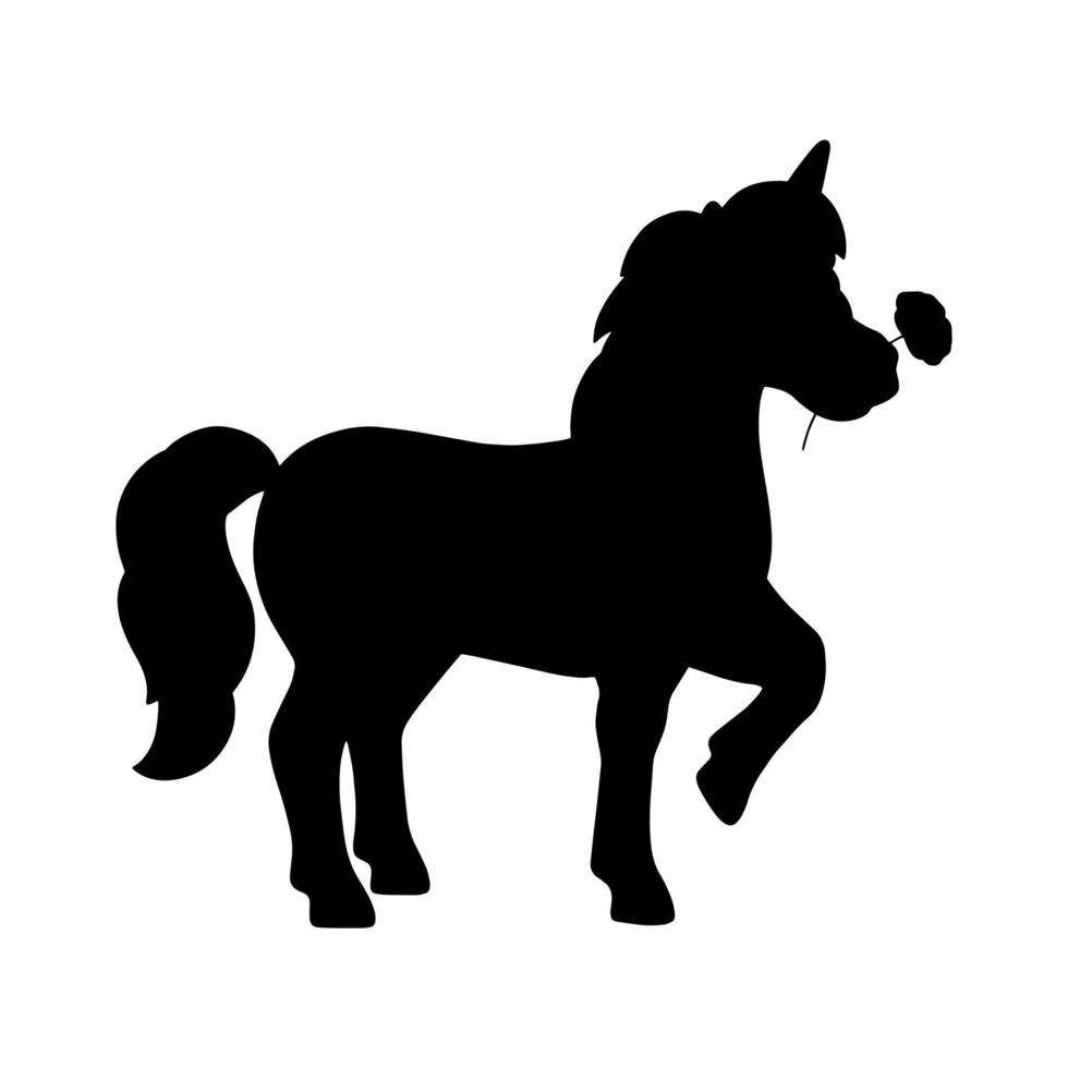 Black silhouette unicorn. Design element. Vector illustration isolated on white background. Template for books, stickers, posters, cards, clothes.