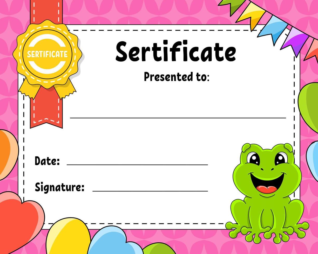 plantilla de certificado para niños. colorido diploma escolar y preescolar. con carácter lindo. ilustración vectorial vector