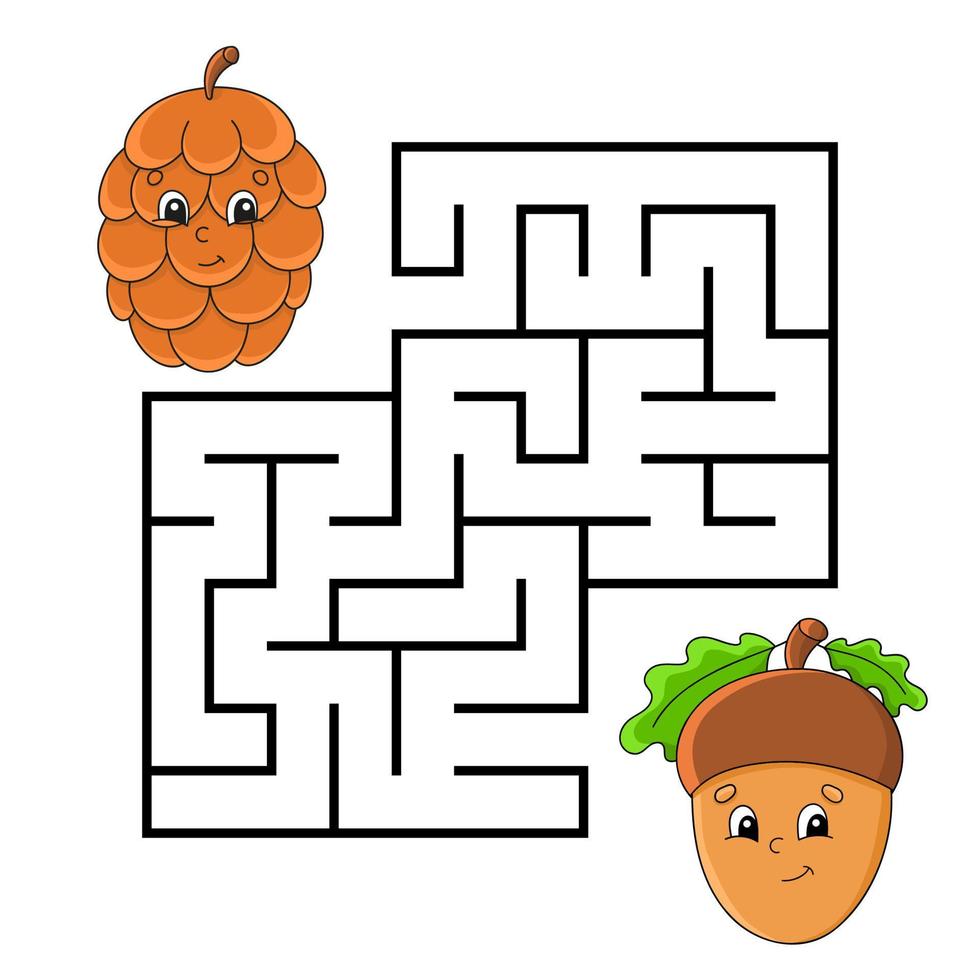 Square maze. Game for kids. Puzzle for children. Labyrinth conundrum. cartoon character. Isolated on white background. Vector illustration.