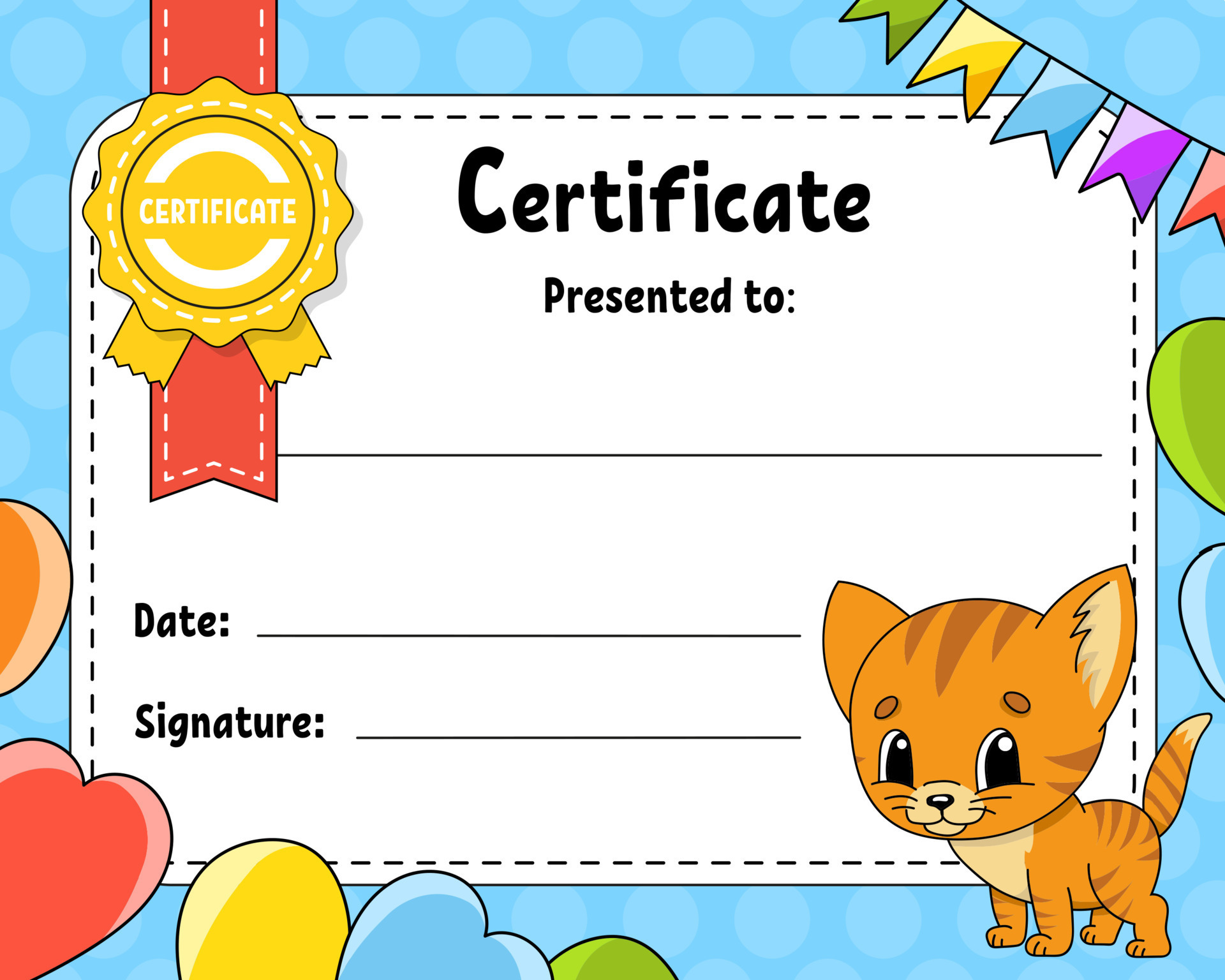 Certificate template for kids. Colorful school and preschool diploma