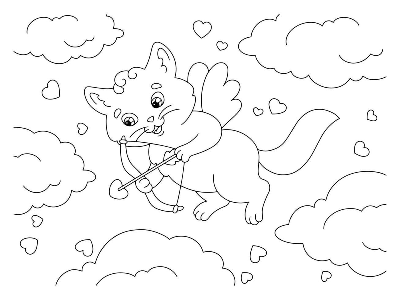 lindo gato cupido. página de libro para colorear para niños. personaje de estilo de dibujos animados. ilustración vectorial aislado sobre fondo blanco. día de San Valentín. vector