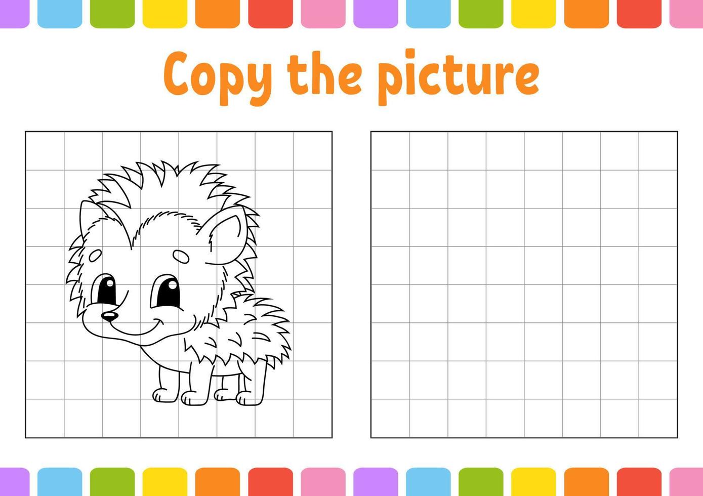 Copy the picture. Coloring book pages for kids. Education developing worksheet. Game for children. Handwriting practice. Funny character. Vector illustration.