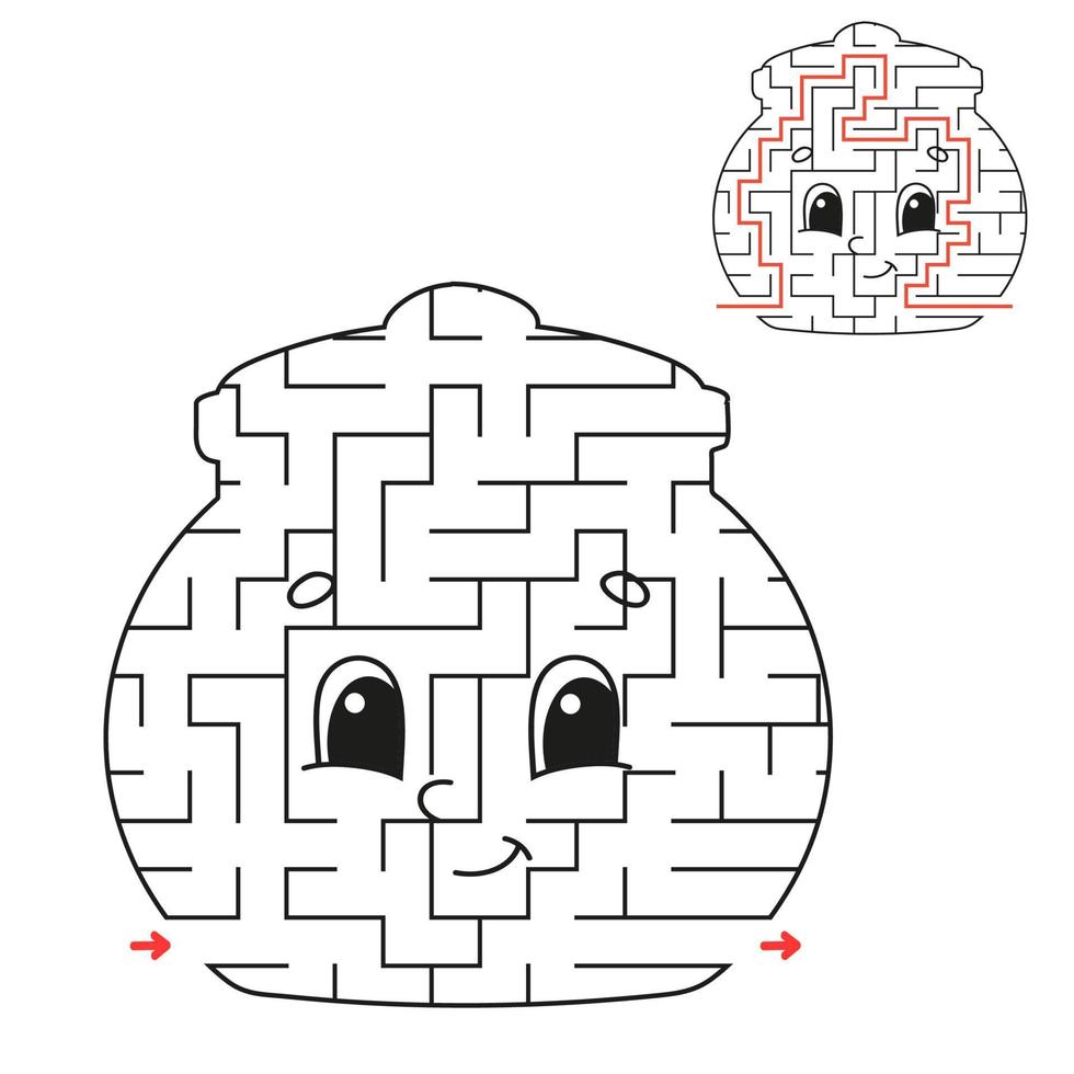 Abstract maze. Game for kids. Puzzle for children. Labyrinth conundrum. Find the right path. Education worksheet. With answer. vector