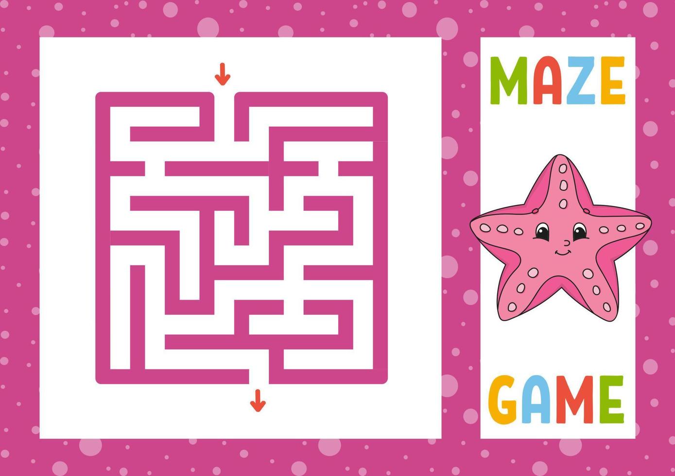 Square maze. Game for kids. Puzzle for children. Happy character. Labyrinth conundrum. Find the right path. Vector illustration.