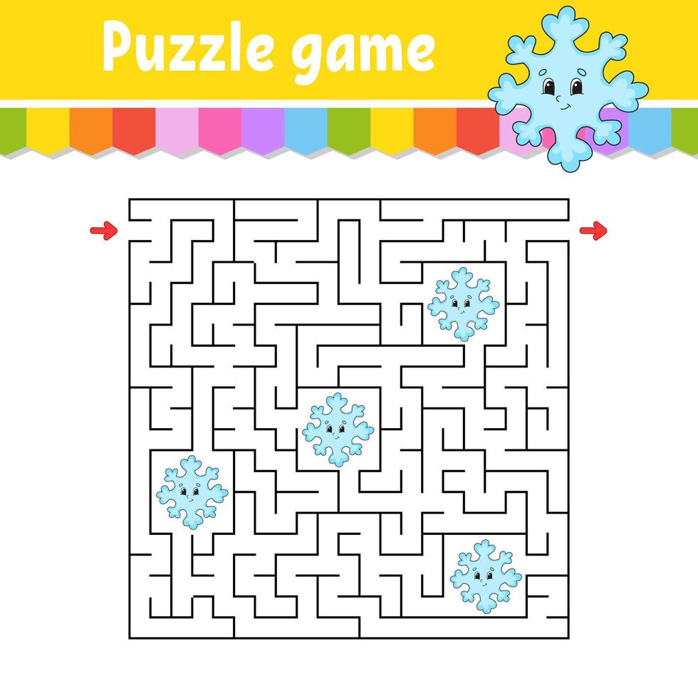 Square maze. Game for kids. Puzzle for children. Labyrinth conundrum. Find the right path. Cartoon character. Vector illustration.