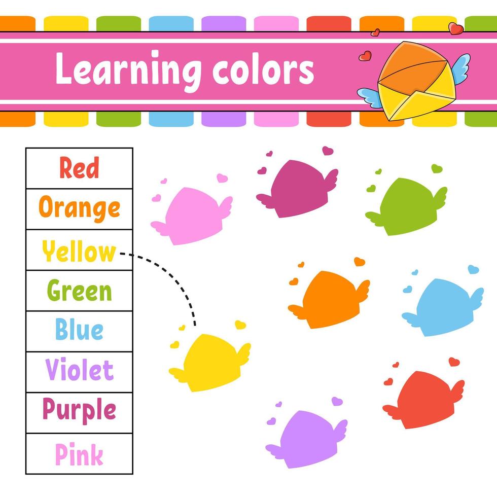 Learning colors. Education developing worksheet. Activity page with pictures. Game for children. Funny character. cartoon style. Vector illustration.