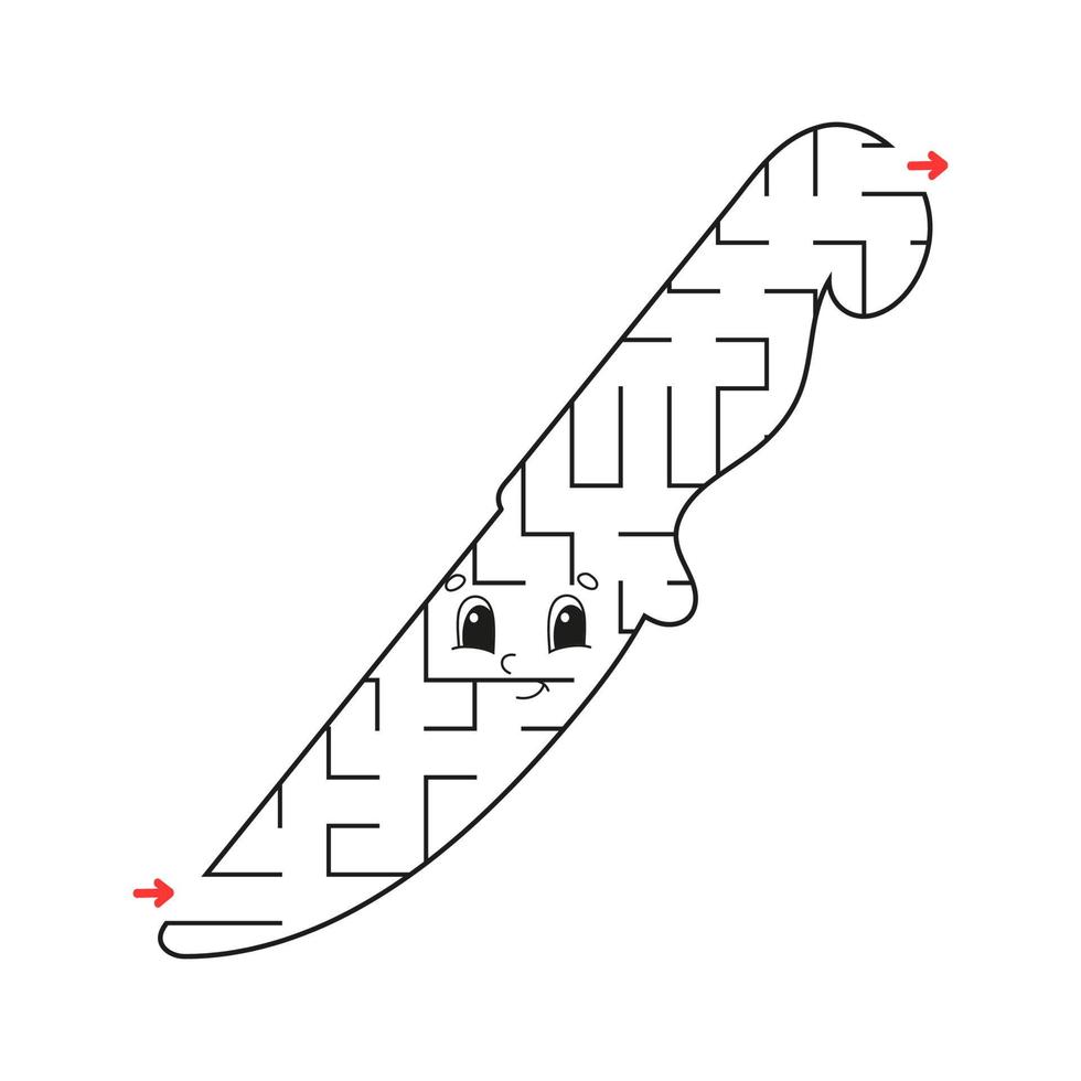 Knife maze. Game for kids. Puzzle for children. Labyrinth conundrum. Find the right path. Education worksheet. vector