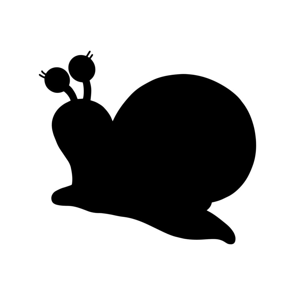 Black silhouette snail. Design element. Vector illustration isolated on white background. Template for books, stickers, posters, cards, clothes.