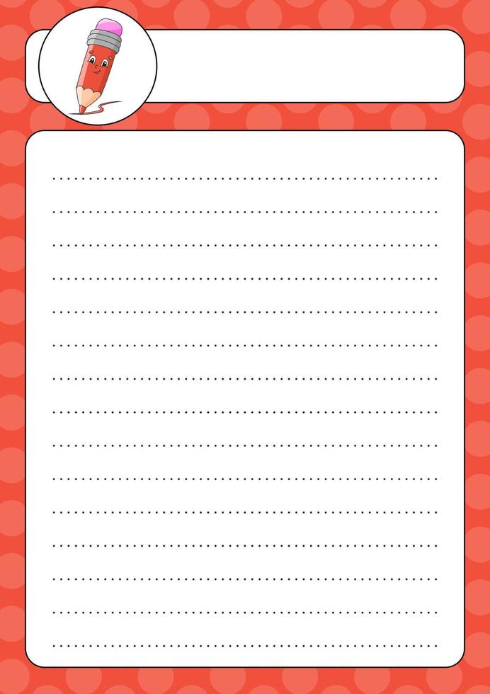 Lined sheet template. Handwriting paper. For diary, planner, checklist, wish list. Back to school theme. Vector illustration.