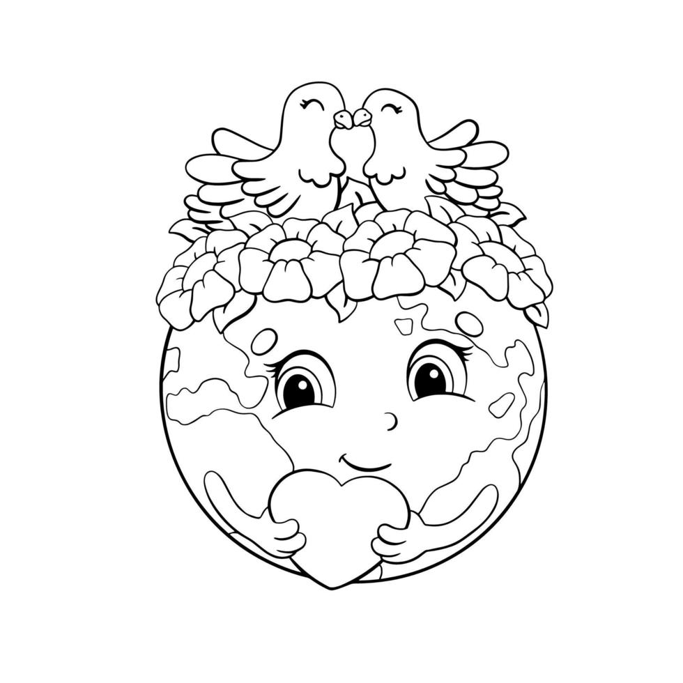 Earth Day. Coloring book page for kids. Cartoon style character. Vector illustration isolated on white background.