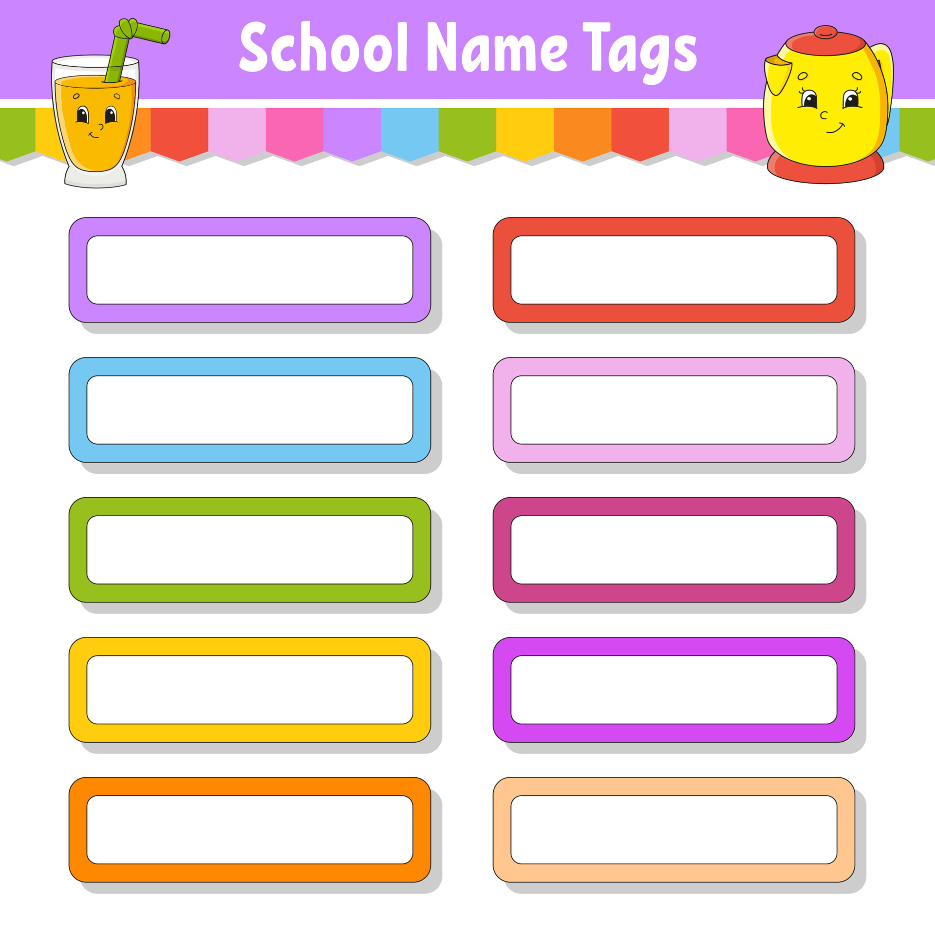 School name label. Bright stickers. Rectangular label. Color