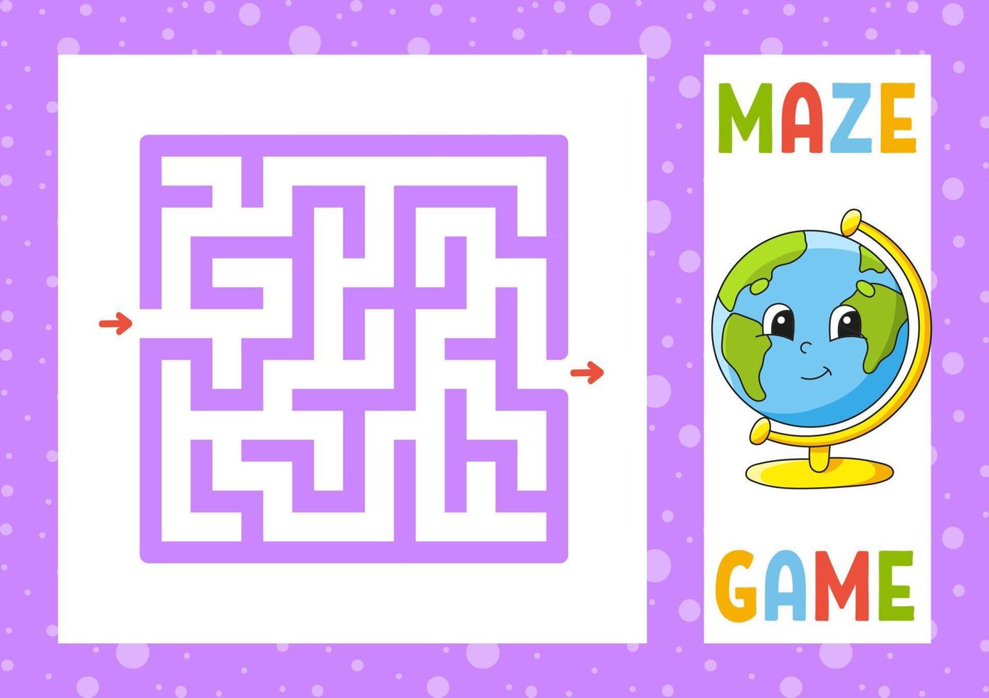 Square maze. Game for kids. Puzzle for children. Happy character. Labyrinth conundrum. Find the right path. Vector illustration.