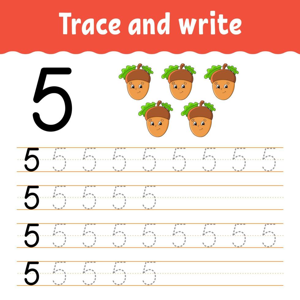 Learn Numbers. Trace and write. Handwriting practice. Learning numbers for kids. Education developing worksheet. Color activity page. Vector illustration.