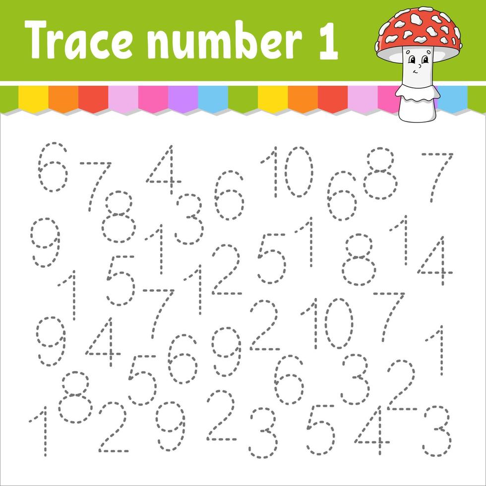 Trace number . Handwriting practice. Learning numbers for kids. Education developing worksheet. Activity page. Vector illustration.