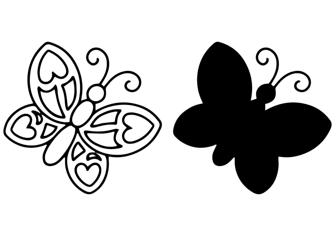 Insect butterfly. Black silhouette. Design element. Vector illustration isolated on white background. Template for books, stickers, posters, cards, clothes.