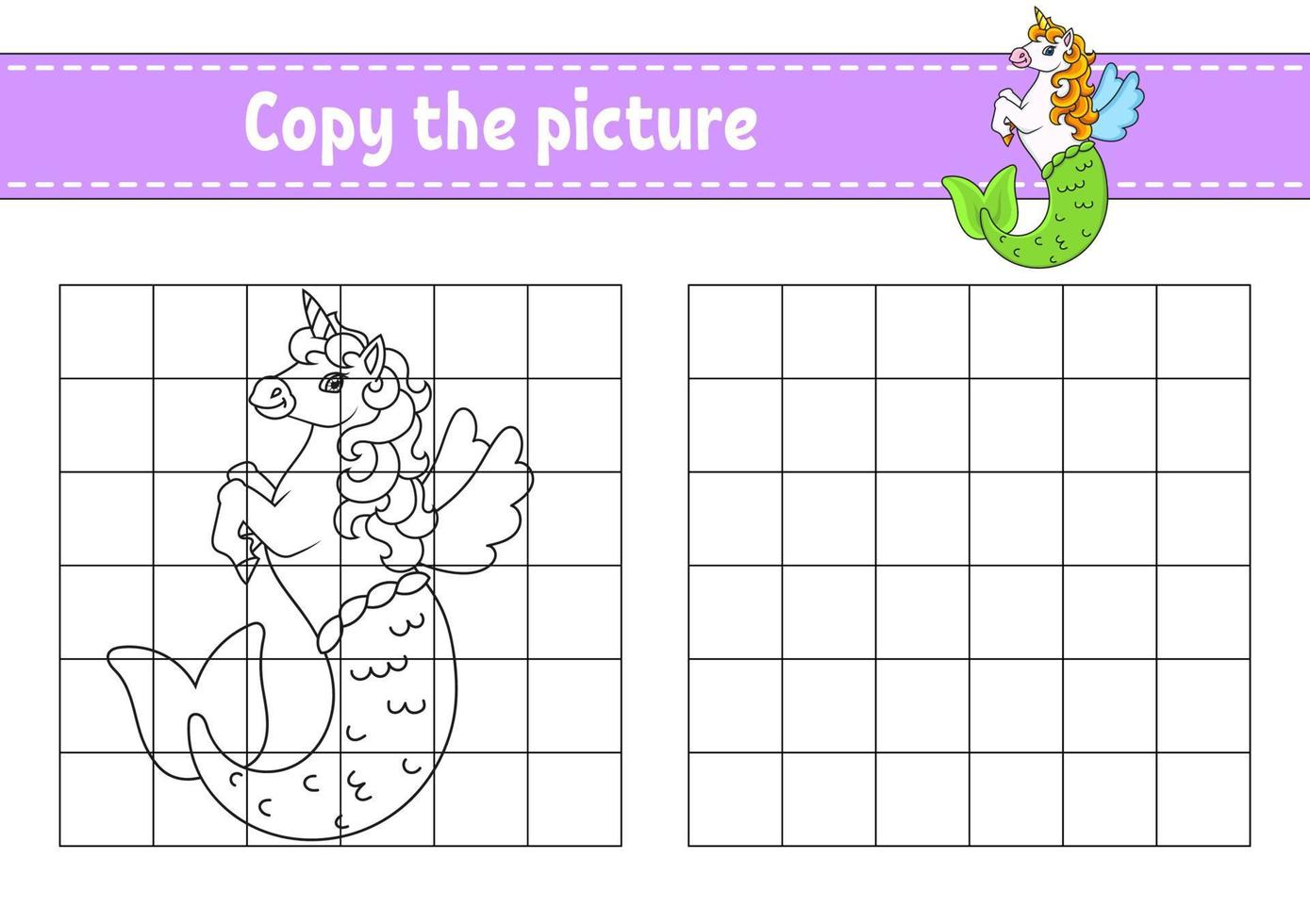 Copy the picture. Coloring book pages for kids. Education developing worksheet. Game for children. Handwriting practice. cartoon character. vector