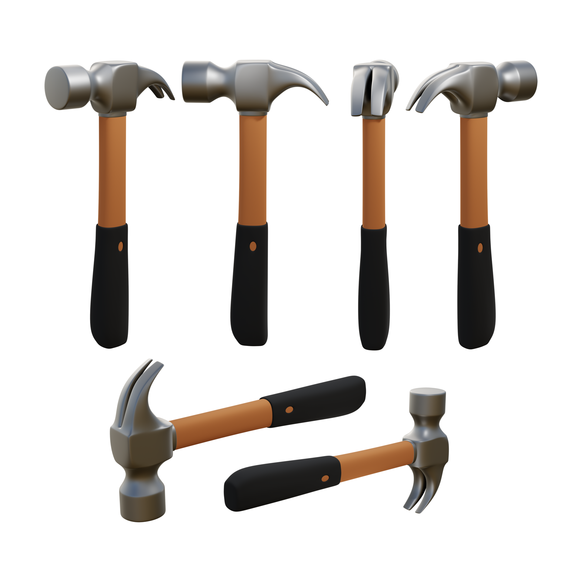 3d rendering of building iron hammer with brown handle and rubber grip