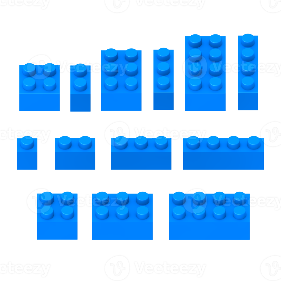 3d rendering of a set of vertical and horizontal children's toy building blocks with orthographic view png