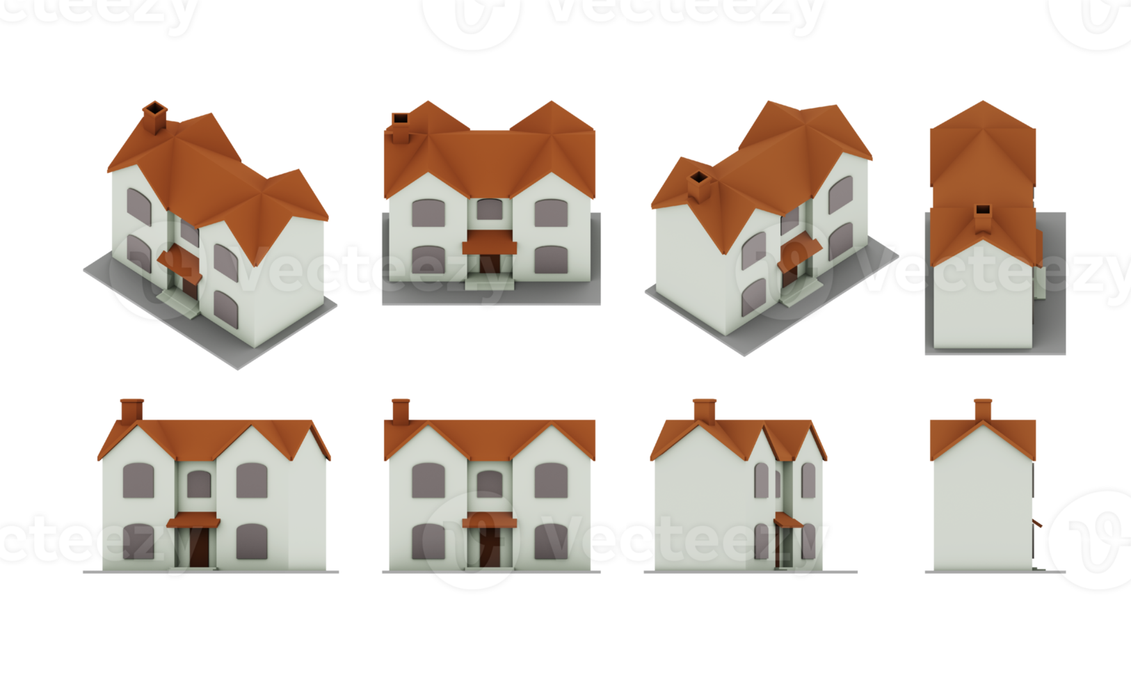 3d Rendern von einfach Lowpoly Villa Haus von oben Winkel orthographisch Aussicht png