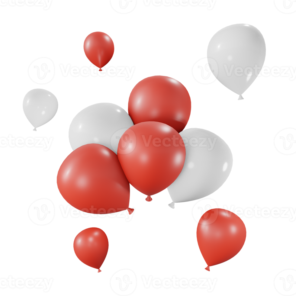 3d rendering of many single and stacked color and white balloons from perspective view png