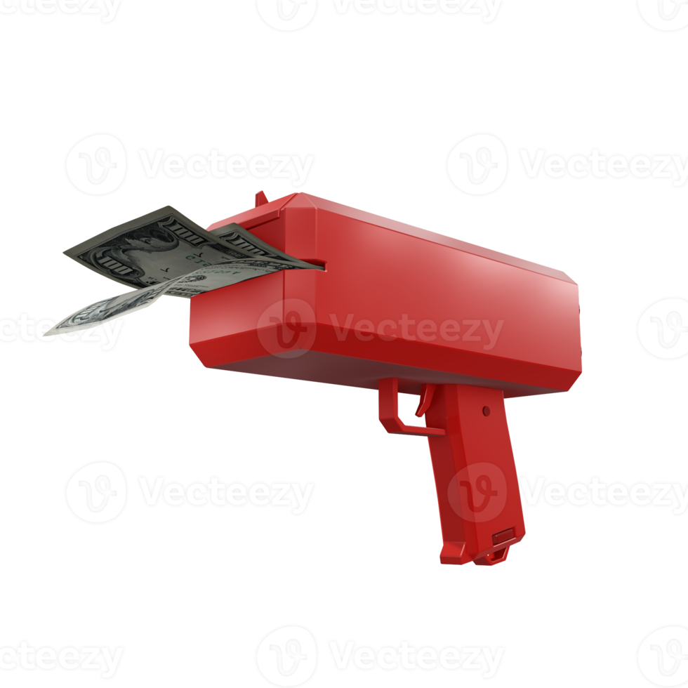 3d rendering of money gun from perspective view png