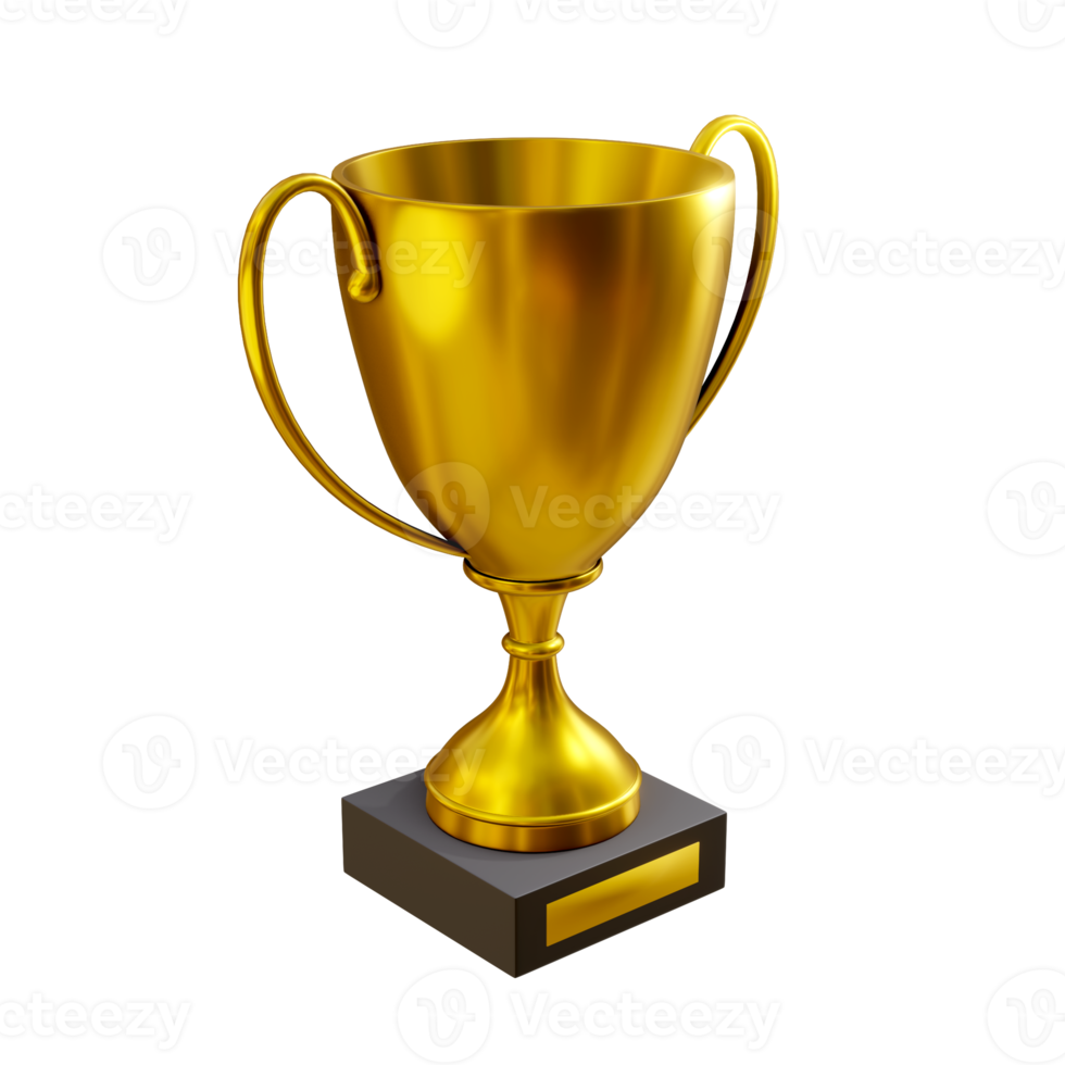 3d rendering of shiny clean gold award trophy from top perspective view png