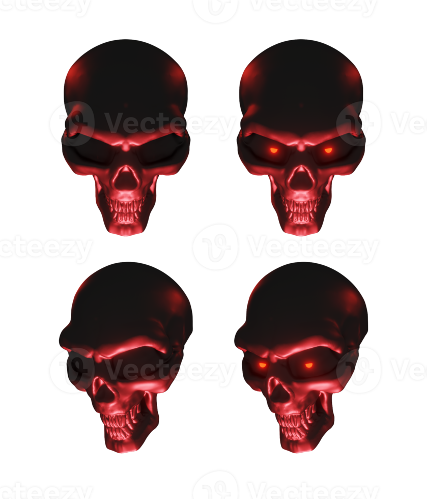 3d rendering of human skull horror lowlight red multiple perspective view angle png