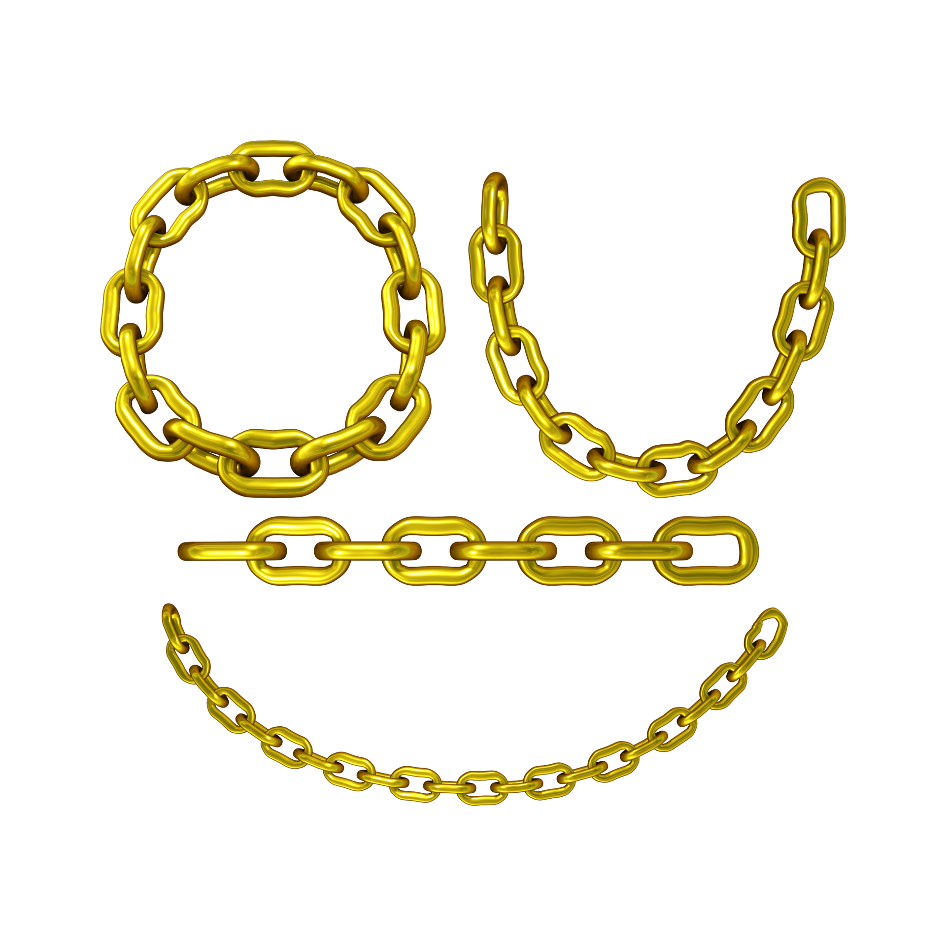 3d rendering of clean gold chain template with various shapes in