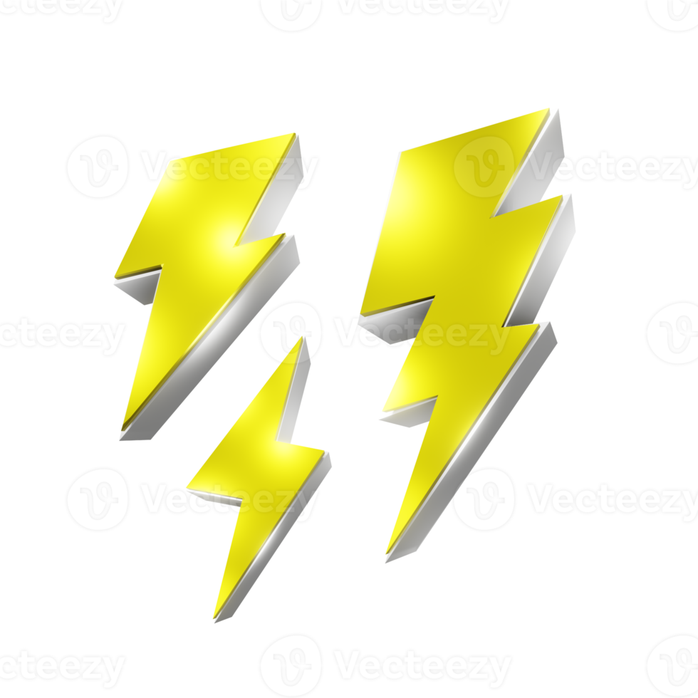 3d rendering electric lightning flash icon glowing yellow perspective view png