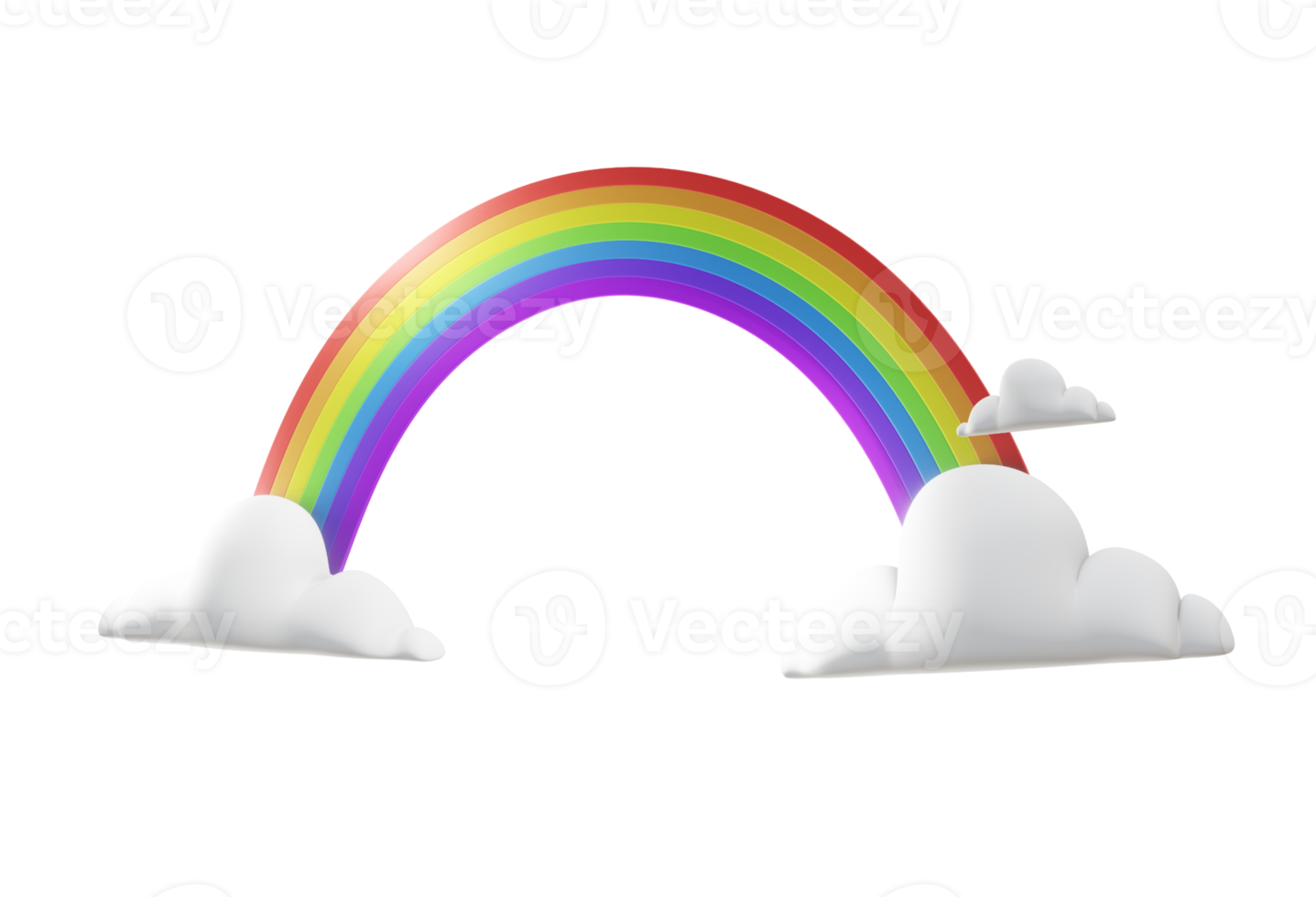 3d rendering of simple rainbow icon with clouds from perspective view png