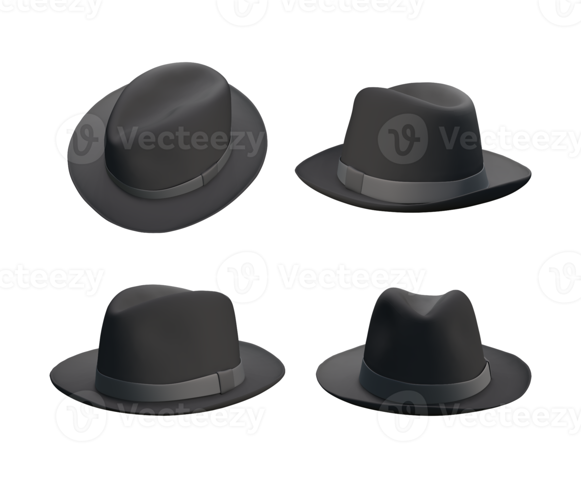 3d rendering of black classic hat template from various angles of ...