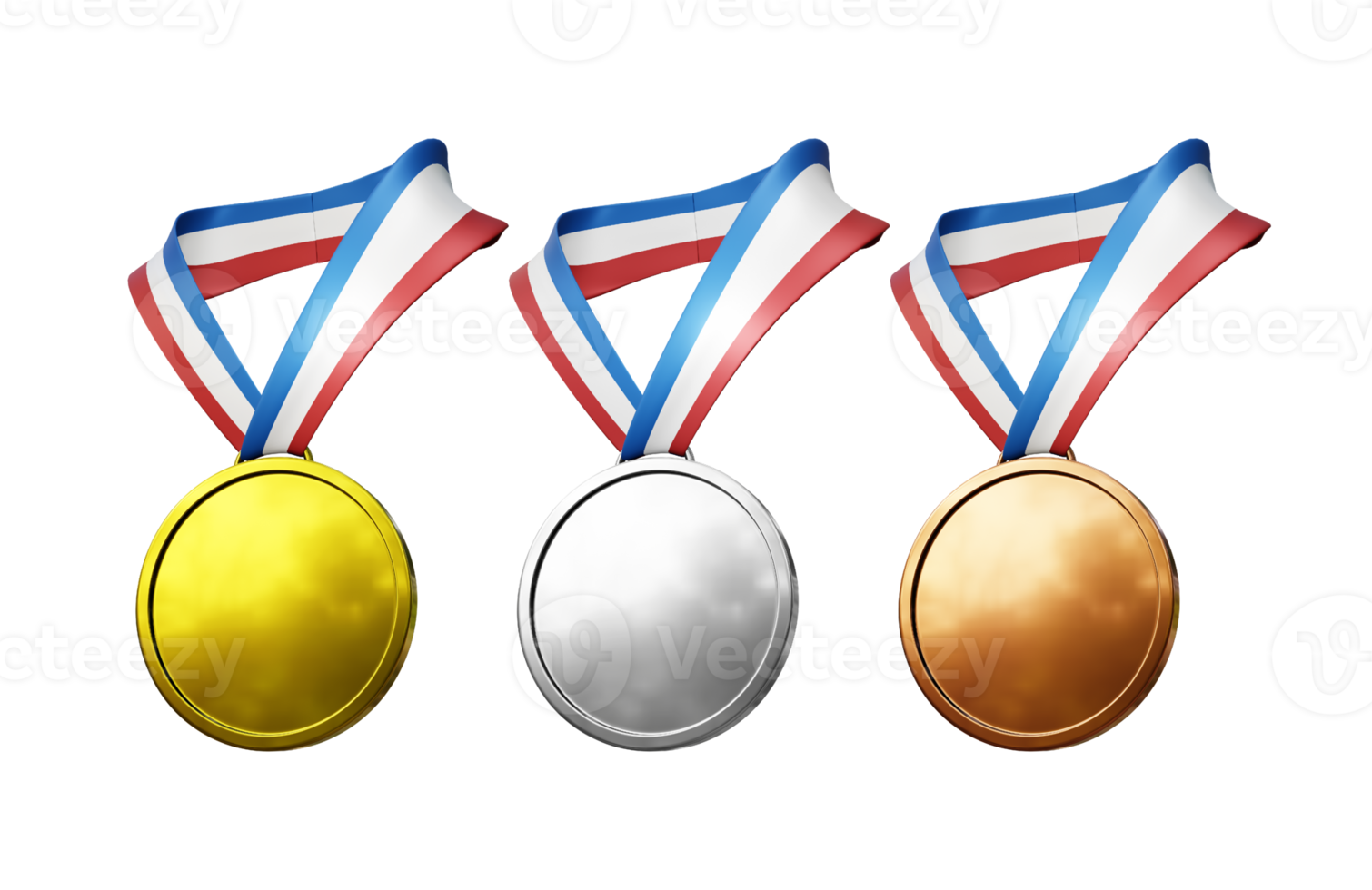 3d tolkning enkel guld silver- brons medalj halsband ikon perspektiv se png